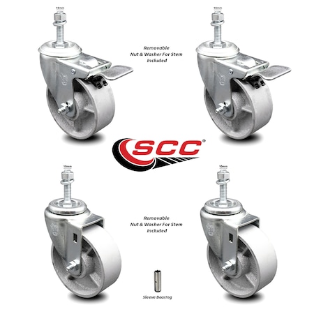 Service Caster 4 Inch Semi Steel Wheel Swivel 1/2 Inch Stem Caster Total Lock Brake SCC, 2PK SCC-TSTTL20S414-SSS-M1015-2-S-2